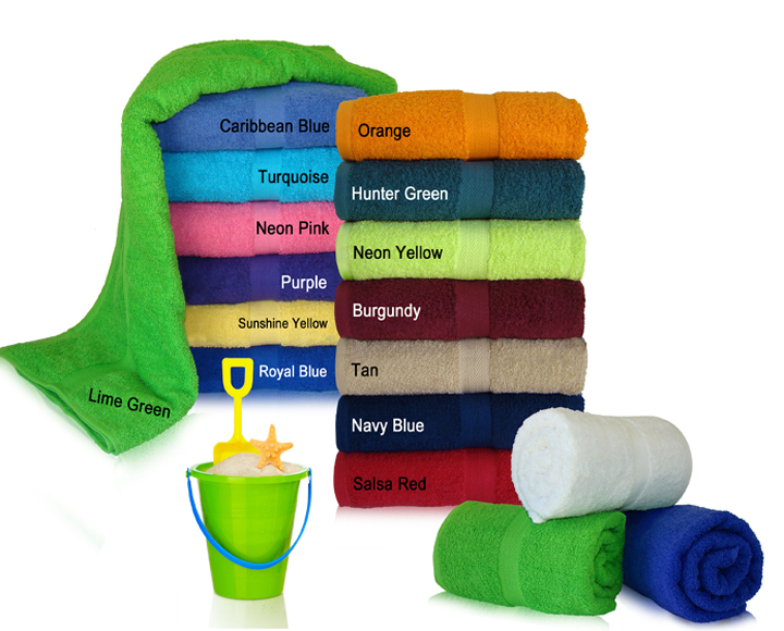 32x64 Terry Cotton Beach Towels by Royal Comfort (assorted colors).15.0 Lbs/ Dz, 100% Ring Spun cotton. 24 pcs per case.