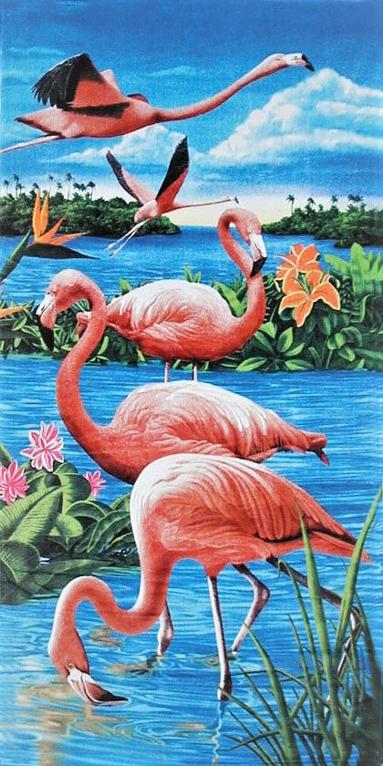 30x60 Flamingos & Lake Fiber Reactive Beach Towel.