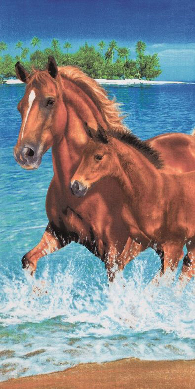 30x60 Horses in Water Fiber Reactive Beach Towel.