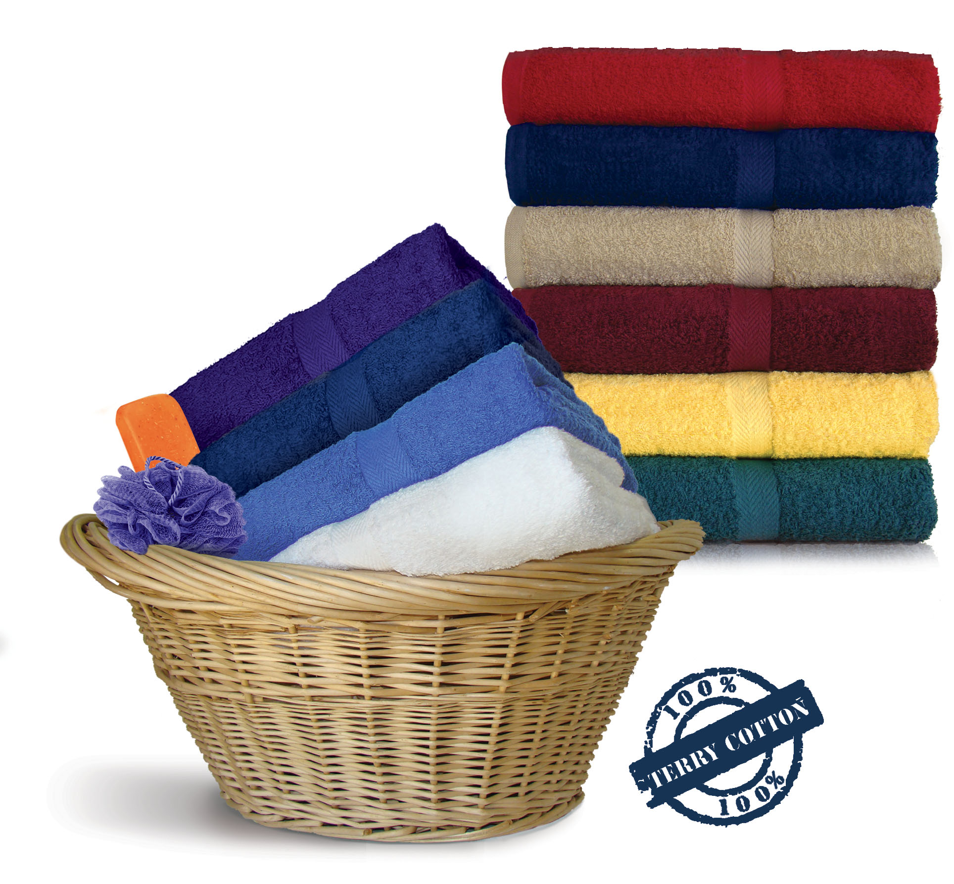 30x52 Shuttleless Loom Bath Towels by Royal Comfort, 14.0 Lbs per dz, Combed Cotton.(Assorted Colors) 24 per case.