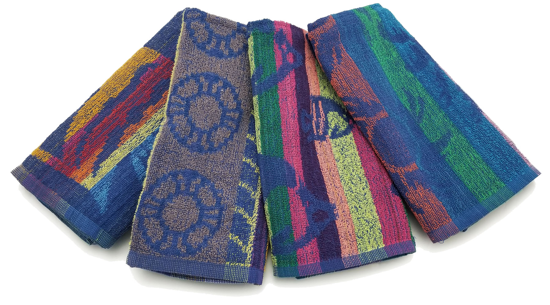 29x59 Lightweight Economy Jacquard Assorted Design Towels. 100% Cotton. Low cost with colored varying colored designs