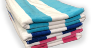 35x70 Terry Beach Towels Cotton Velour Cabana Stripe (assorted colors) 18.75 Lbs per Dz. 100% Cotton.